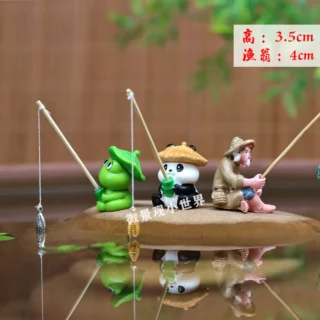 Aquarium Decoration Mini Fishing Panda Fishing Frog Fish Tank DIY Landscaping Ornaments Home Garden Pond Decorations