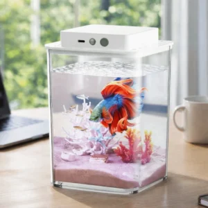 Transparent Betta Fish Tank Intelligent Sensing LED Light Fish Breeding Tank Plastic USB Charging Figure Display Case Aquarium